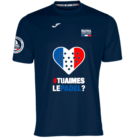 Camiseta Barcelona Padel Tour Joma hombre "tu aimes le padel" Francia azul marino