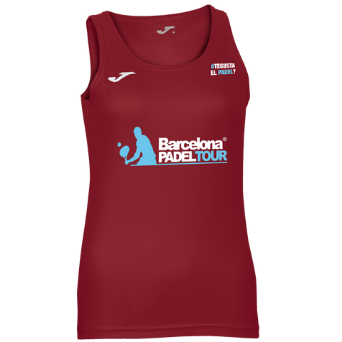 Camiseta Barcelona Padel Tour Joma mujer de tirantes color burdeos