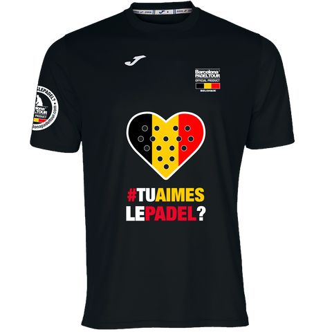 Camiseta Barcelona Padel Tour Joma hombre "Tu aimes le padel?" BELGICA NEGRA