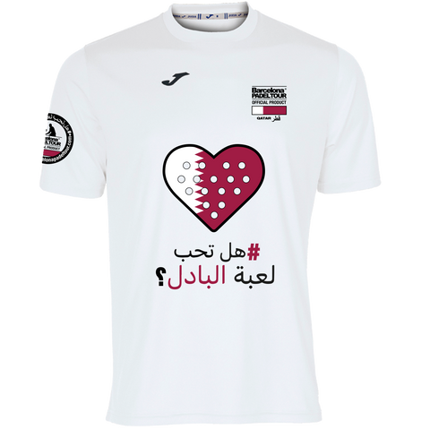 Camiseta Barcelona Padel Tour Joma hombre "Do you like padel?" Qatar color blanco