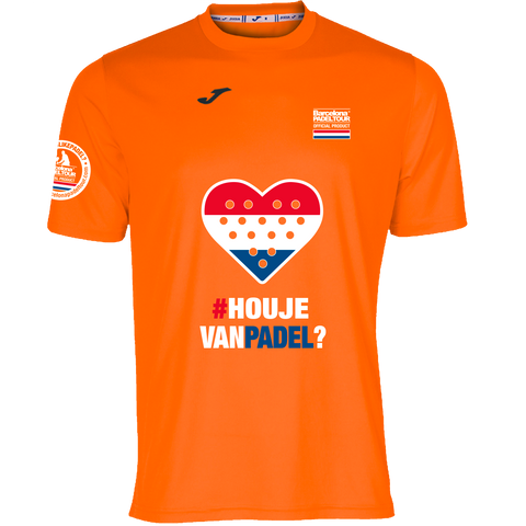 Camiseta Barcelona Padel Tour Joma hombre "Houje van padel?" Holanda naranja